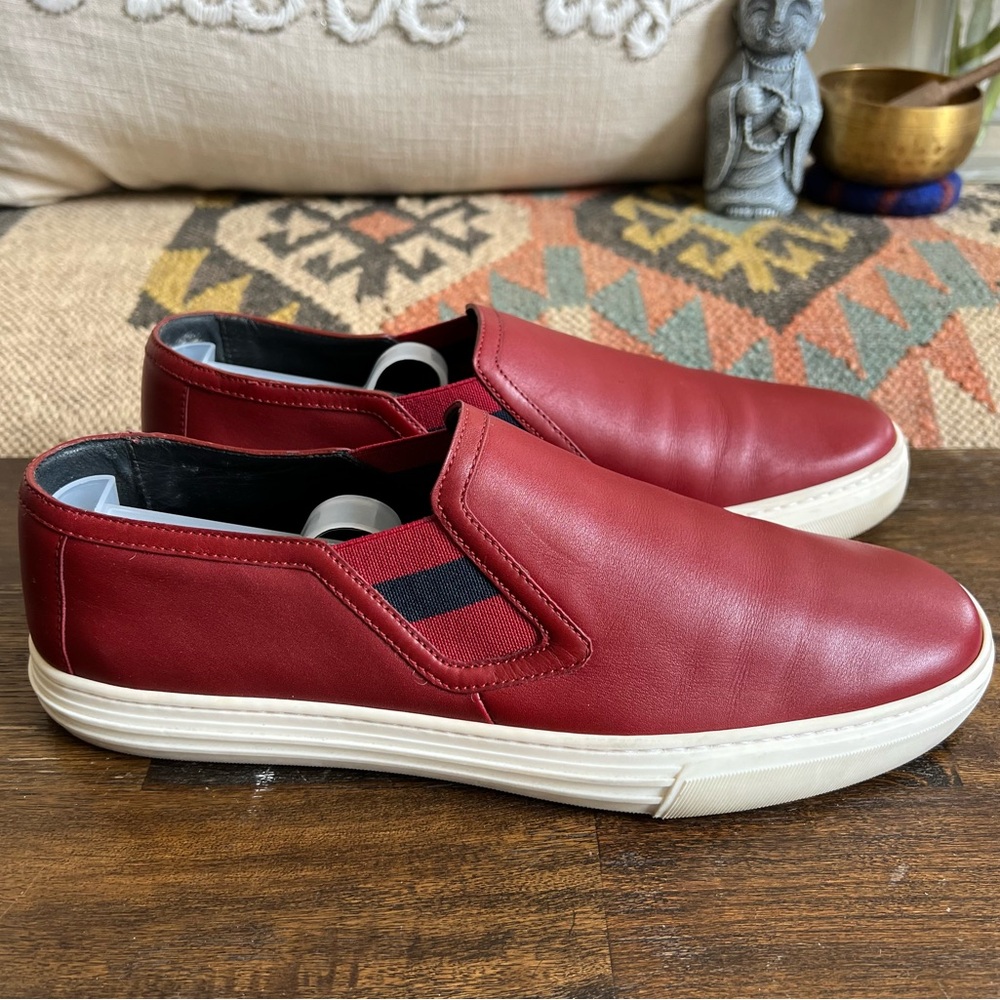 GUCCI Resort Collection Red Leather Web Elastic Casual Loafers Women’s 39.5